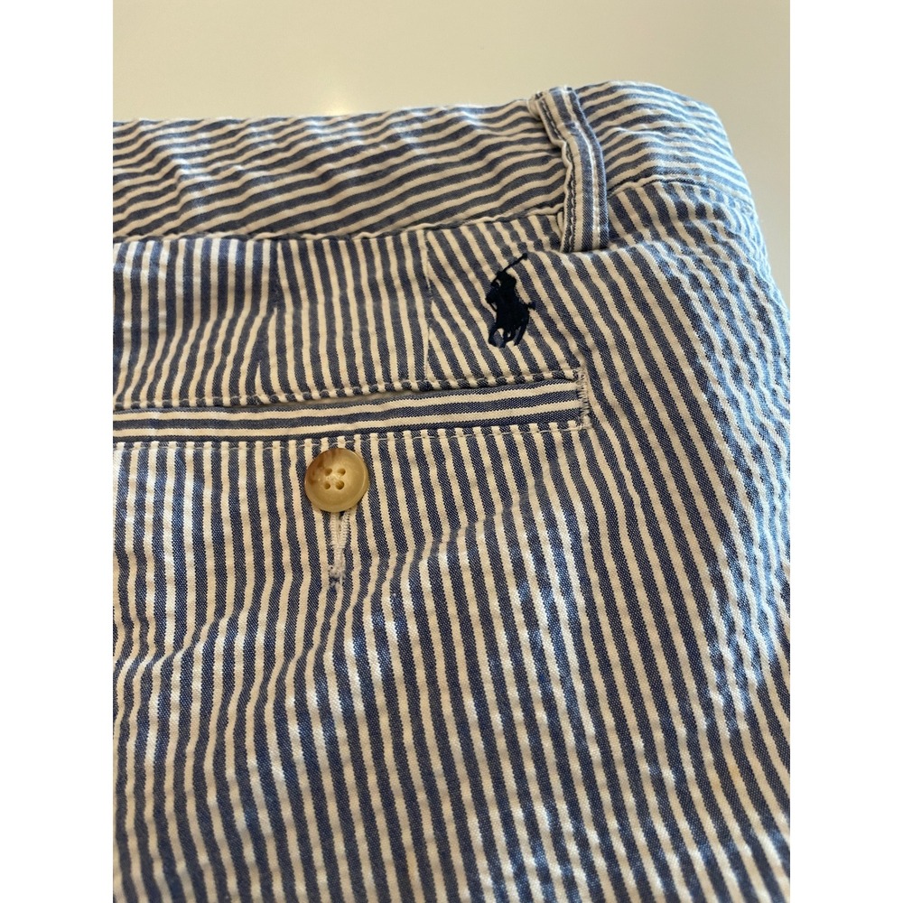 Polo Ralph Lauren Boys Blue White Seersucker Striped Shorts Size 16 Pony Logo - Picture 2 of 3